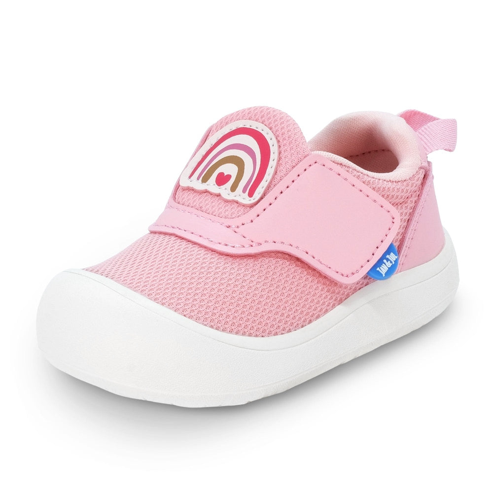 JAN & JUL Jan & Jul Mini-Flyer Toddler Sneakers Pink Rainbow mesh upper with velcro strap and white rubber toe cap img 8/19