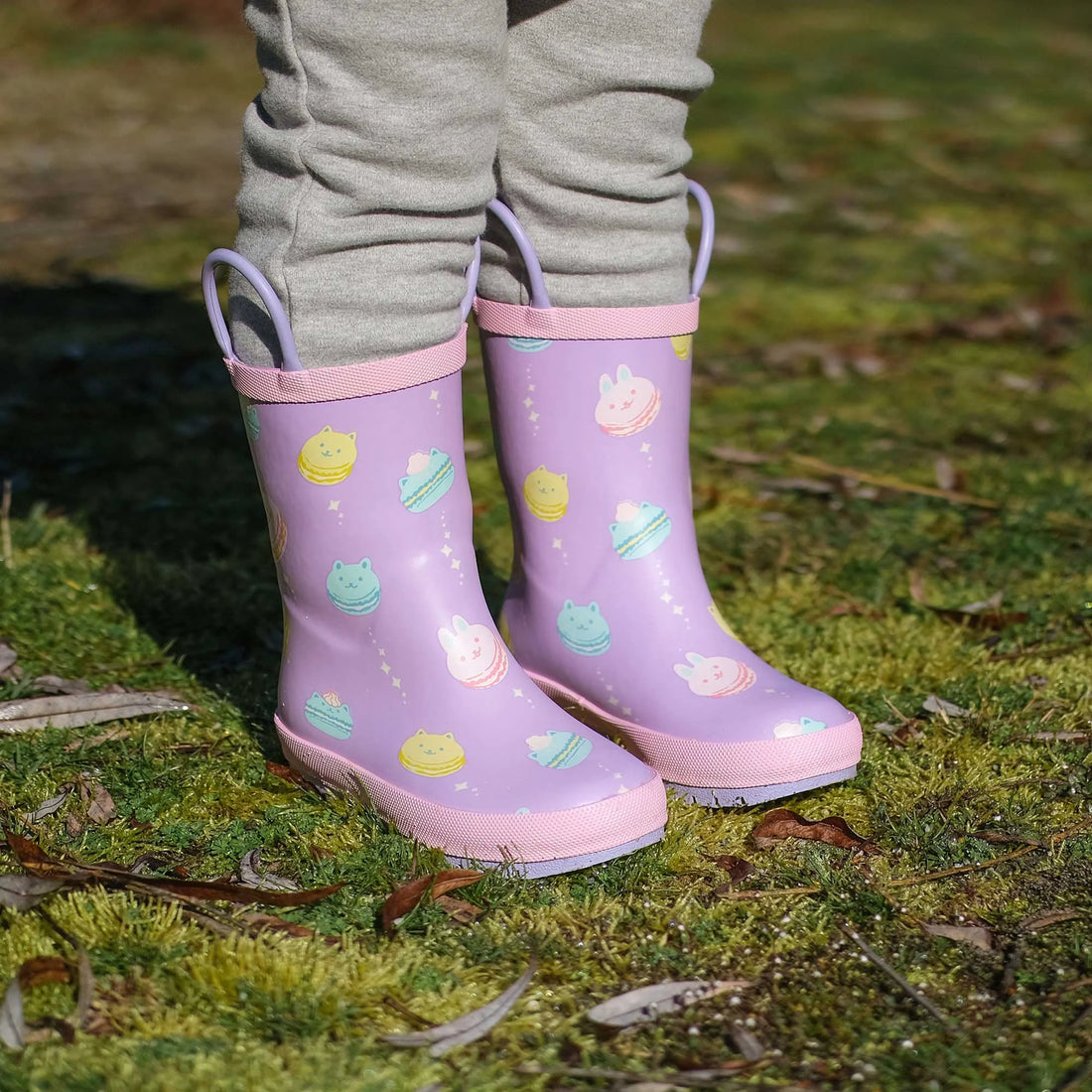 Jan & Jul Puddle Dry Rain Boots With Handle Macarons lifestyle view