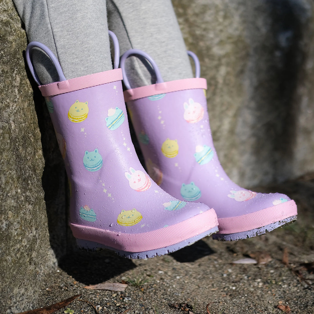 Jan & Jul Puddle Dry Rain Boots With Handle Macarons lifestyle detail