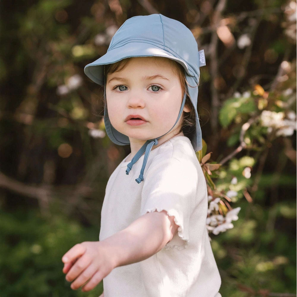 JAN & JUL Sun Soft UV baby cap in blue grey with neck flap