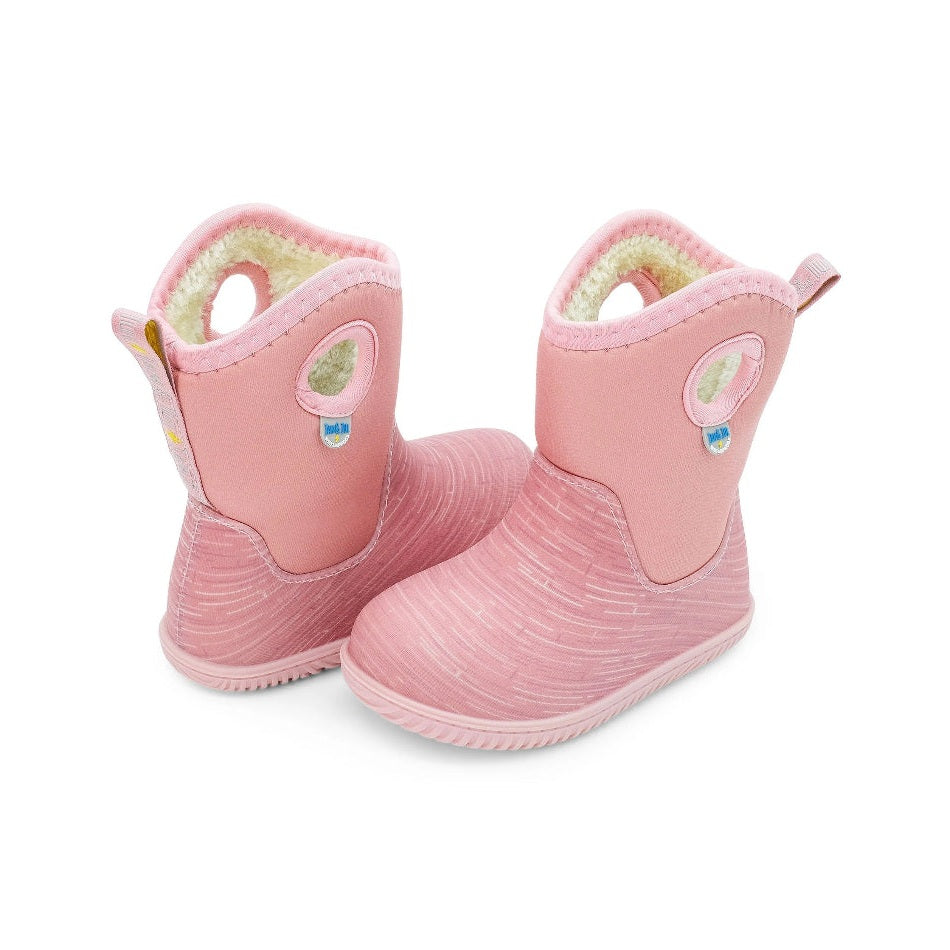 JAN & JUL Toasty Dry Lite toddler winter boots in dusty pink with cream fleece lining, pair shown.
