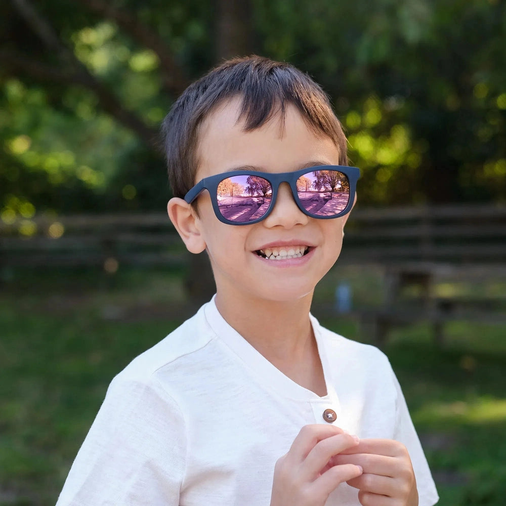 JAN & JUL Jan & Jul Urban Xplorer Sunglasses W/Aurora Lens - Dark Navy round children sunglasses shown in product color from image 2 of 7 wi