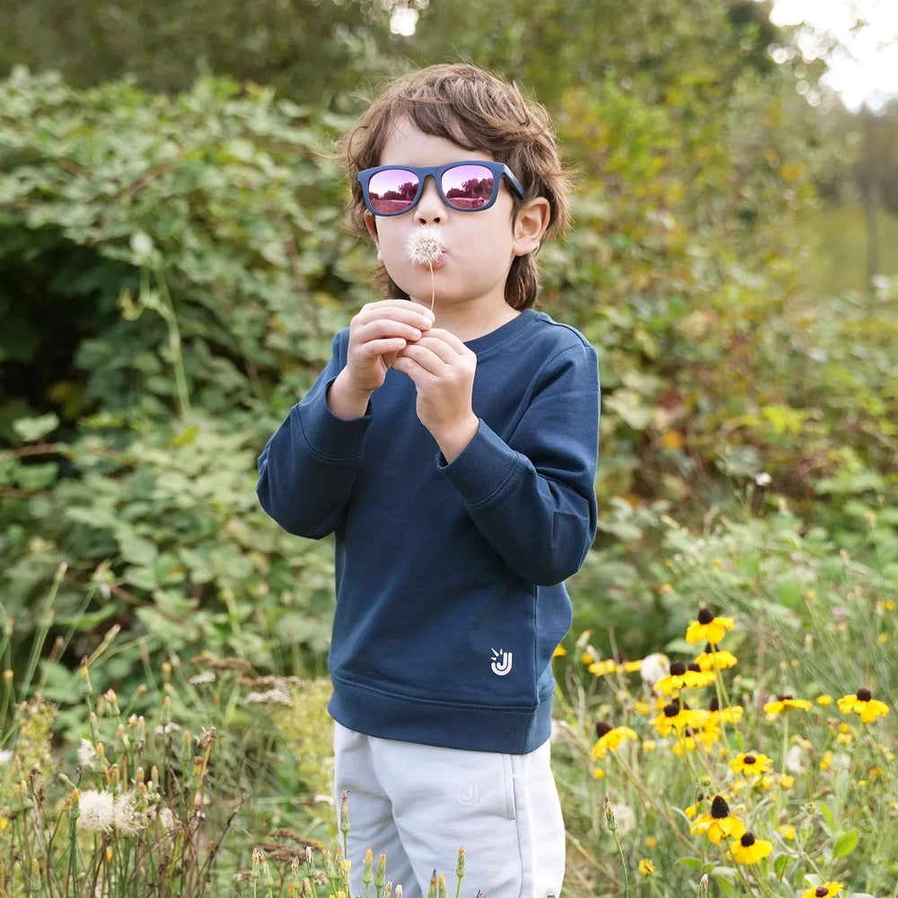 JAN & JUL Jan & Jul Urban Xplorer Sunglasses W/Aurora Lens - Dark Navy round children sunglasses shown in product color from image 3 of 7 wi
