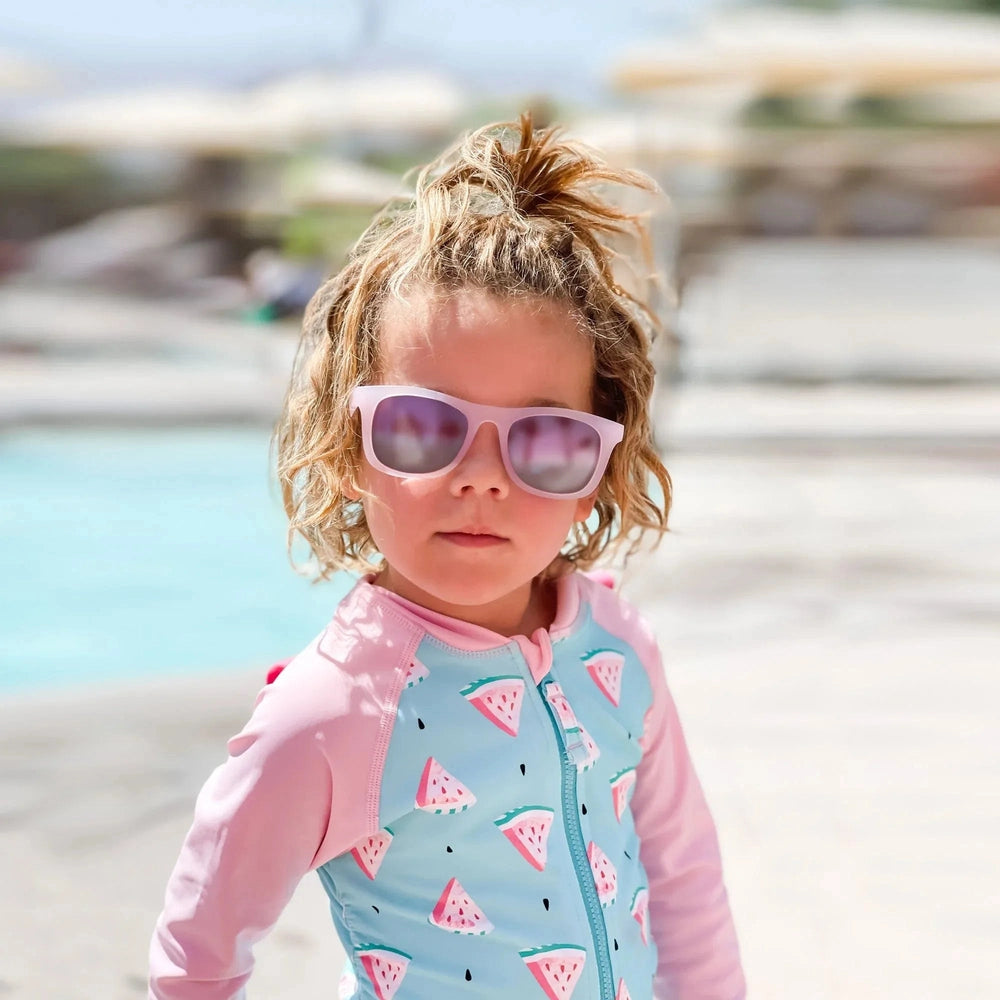JAN & JUL Jan & Jul Urban Xplorer Sunglasses W/Aurora Lens - Frosty Lavender round children sunglasses shown in product color from image 2 o