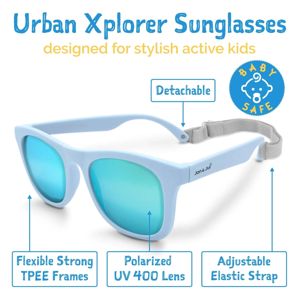 JAN & JUL Jan & Jul Urban Xplorer Sunglasses W/Aurora Lens - Light Blue round children sunglasses shown in product color from image 5 of 7 w
