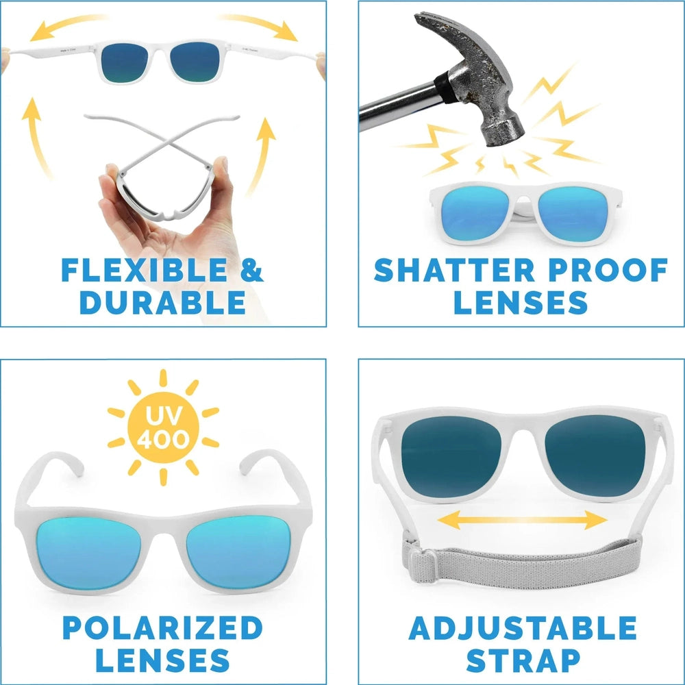 JAN & JUL Jan & Jul Urban Xplorer Sunglasses W/Aurora Lens - Light Blue round children sunglasses shown in product color from image 7 of 7 w