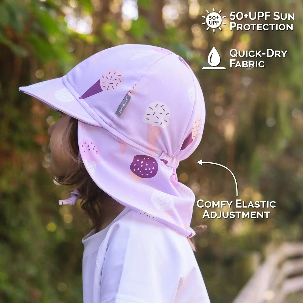JAN & JUL Jan & Jul UV Baby Cap - UV Quick Dry - Lavender Ice Cream wide brim with neck flap and elastic toggle adjustment img 3/6