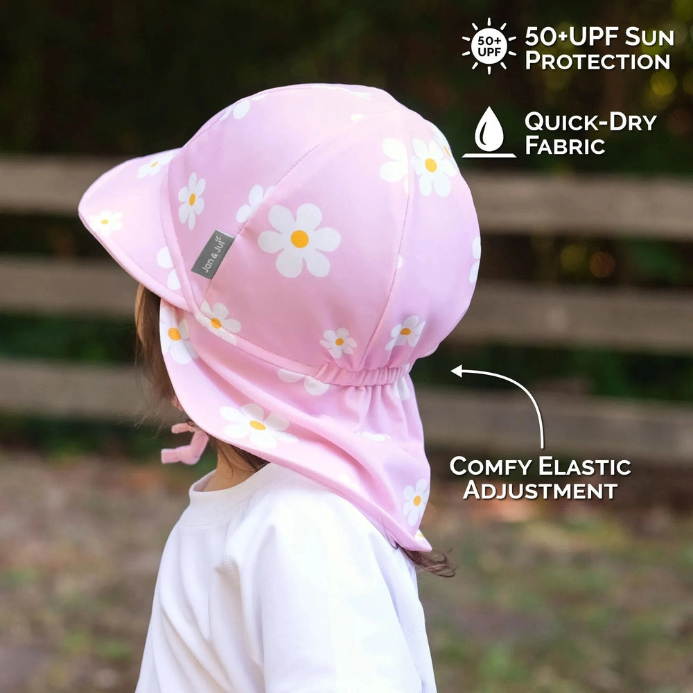 JAN & JUL Jan & Jul UV Baby Cap - UV Quick Dry - Pink Daisy Wide brim with neck flap and elastic toggle adjustment img 3/6