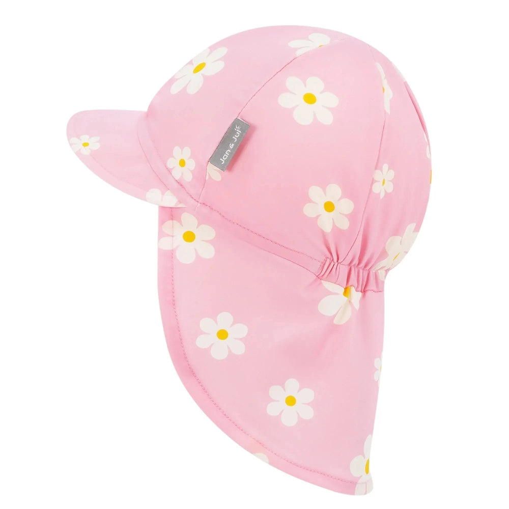 JAN & JUL Jan & Jul UV Baby Cap - UV Quick Dry - Pink Daisy Legionnaire-style with gathered elastic neck flap img 4/6