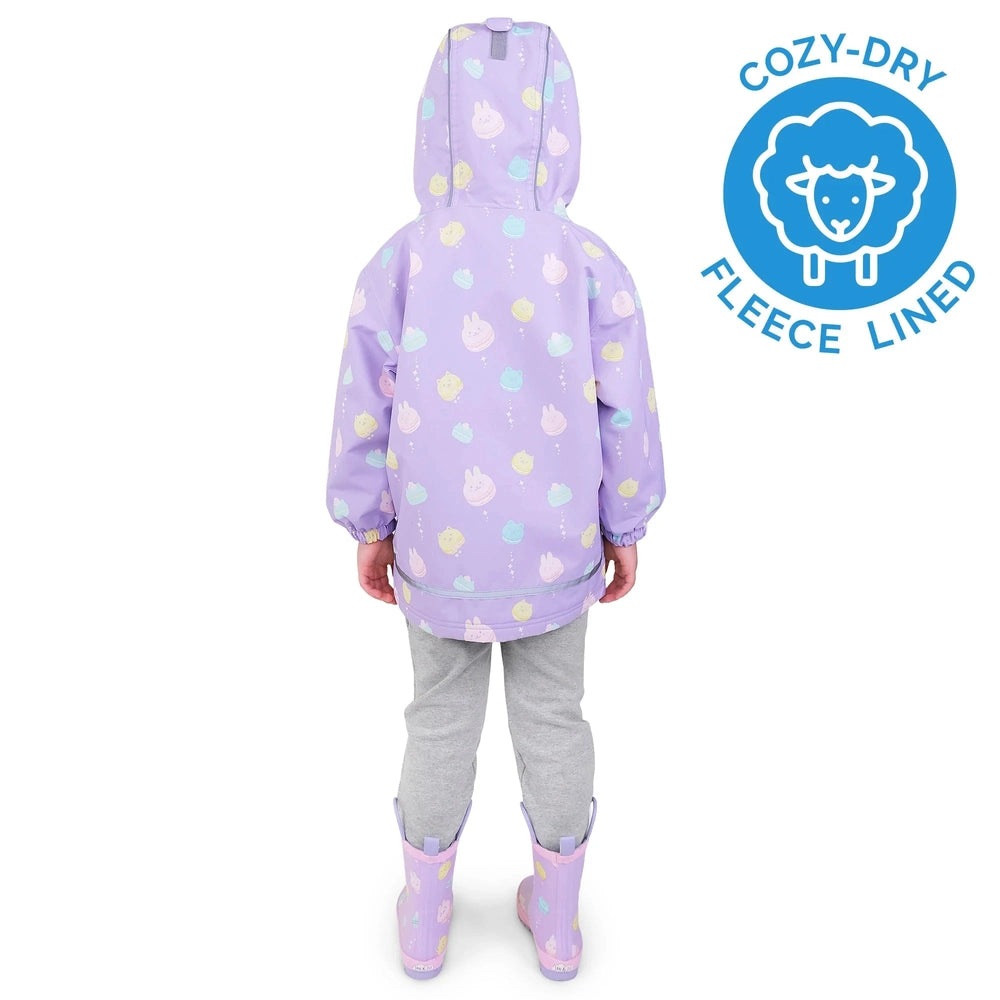 JAN & JUL lavender macarons waterproof rain jacket with hood, fleece-lined