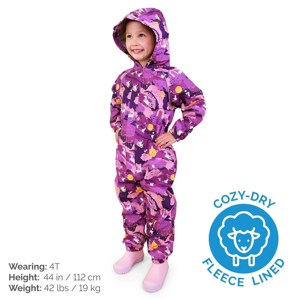 JAN & JUL Purple Dream waterproof rain suit with hood, fleece-lined, 4T toddler outerwear