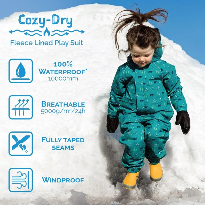 JAN & JUL Waterproof Cozy Dry Rain Suit Purple Dream for toddlers; teal with fully taped seams and windproof design