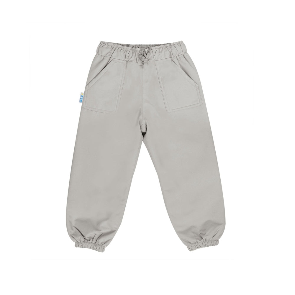 JAN & JUL Waterproof Puddle Dry Rain Pants Greystone; gray kids' rain pants with elastic waist and cuffs.