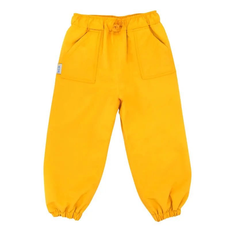 Jan & Jul Waterproof Puddle Dry Rain Pants Yellow, yellow kids' rain pants with elastic ankle cuffs and front pockets