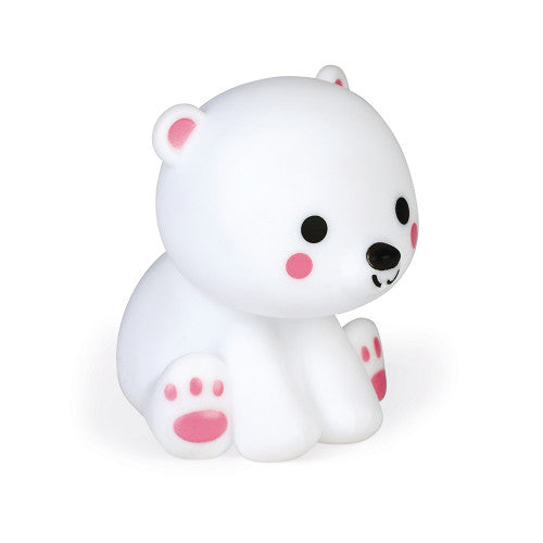 Janod polar bear bath toy squirter, white plastic with pink paw pads
