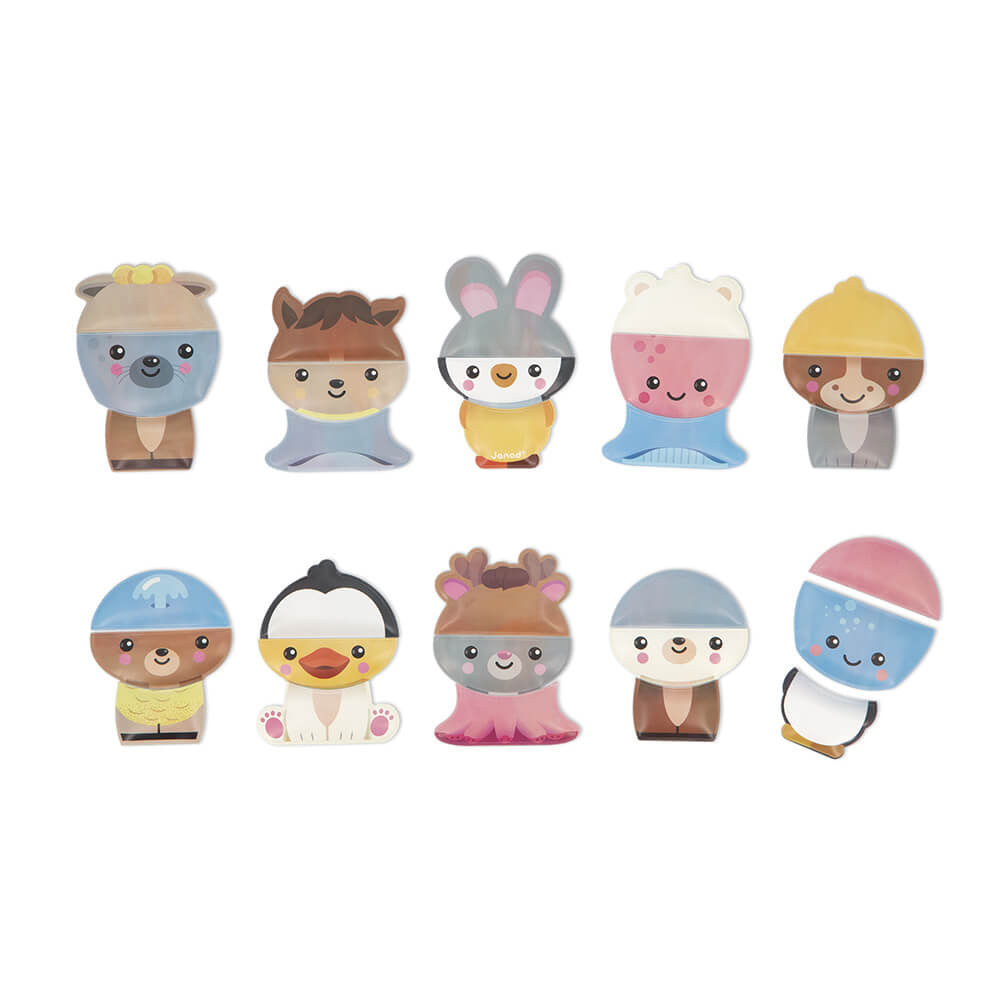 Janod Bath Mix and Match Animals set of 11 bath toys, colorful animal figures