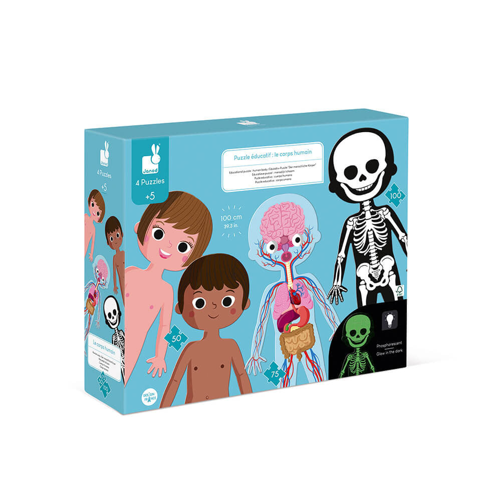 JANOD human body educational puzzle box for kids with 4 puzzles and anatomical illustrations