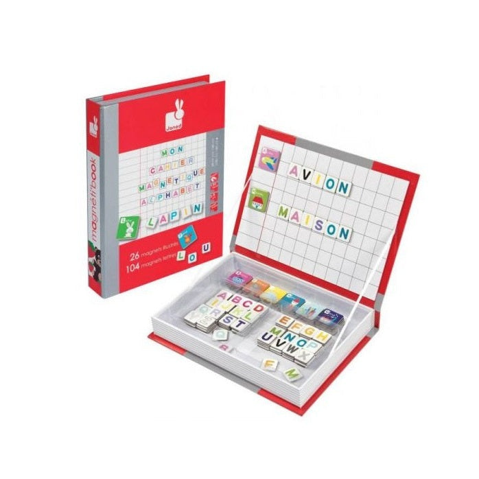 JANOD Magnetibook Alphabet Francais educational toy with colorful magnetic letter tiles and grid board