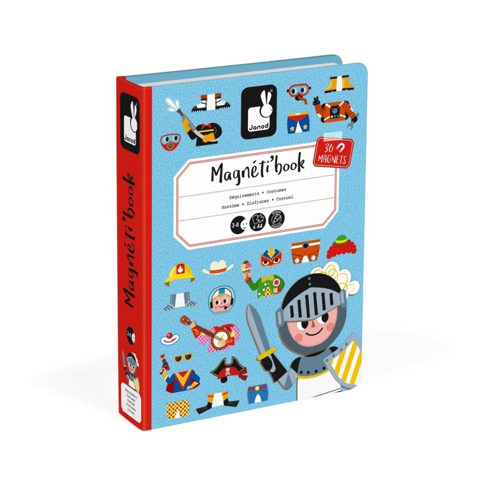 Janod Magnetibook Boy Costumes blue binder showcasing knight costume magnets set of 36.