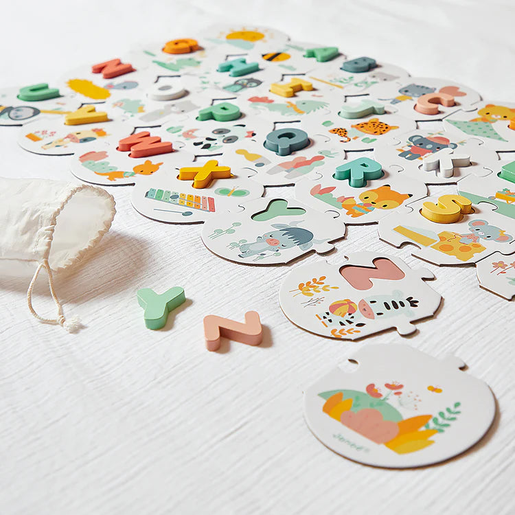 JANOD Janod My First Alphabet Puzzle 3D wooden letters fit into illustrated interlocking pieces img 2/6