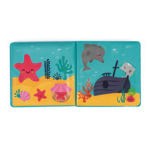 JANOD My Magic Bath Book; aqua double-page bath toy with underwater scene and submarine