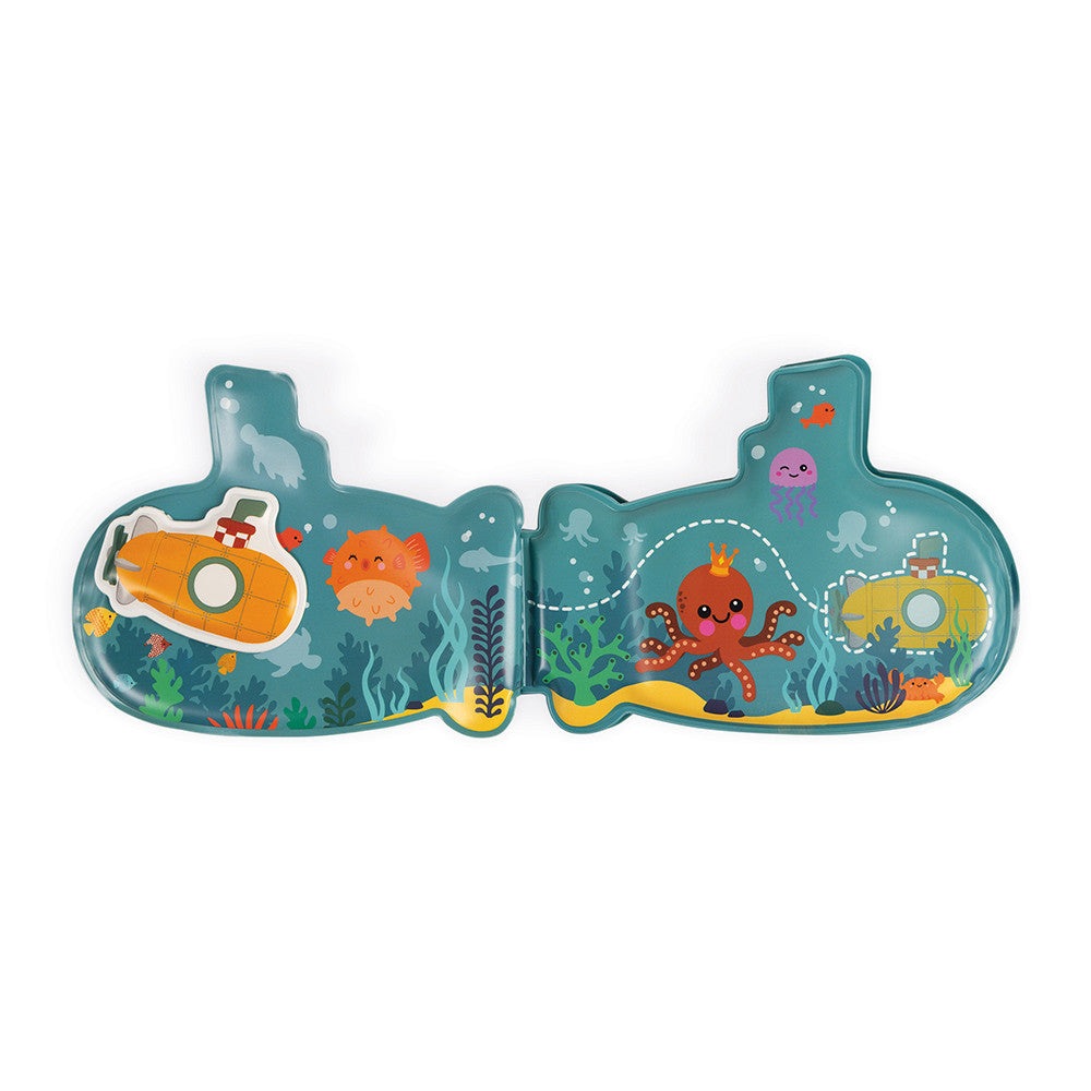 JANOD My Submarine Bath Book; blue underwater pages featuring a yellow submarine and orange octopus