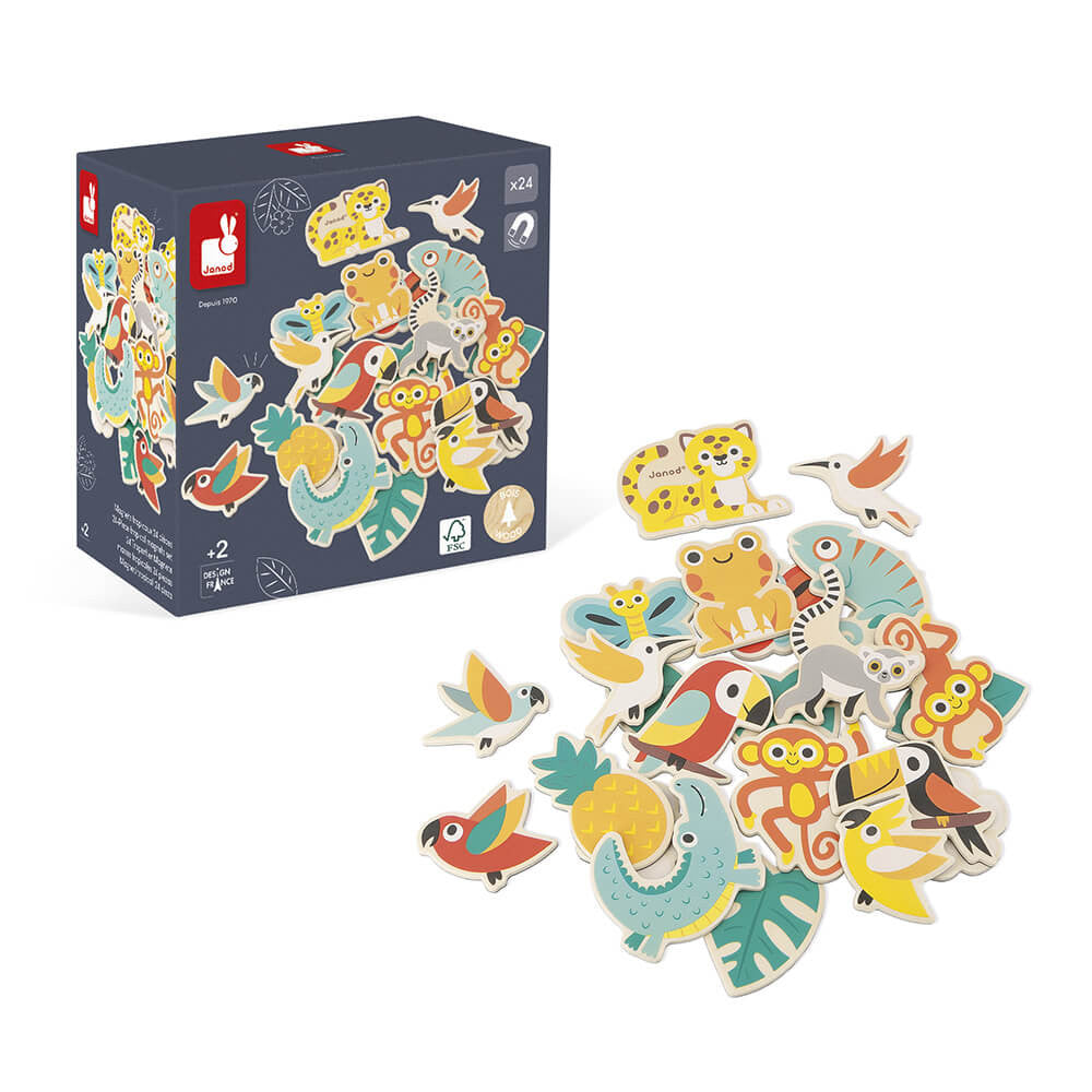 Janod Tropik 24-piece tropical magnets set with colorful animal magnets for toddlers