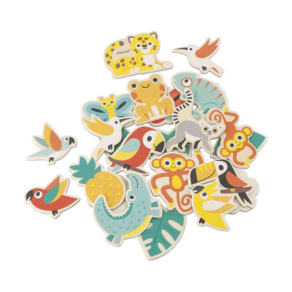 JANOD Tropik 24-piece tropical magnets set featuring colorful animal magnets for kids