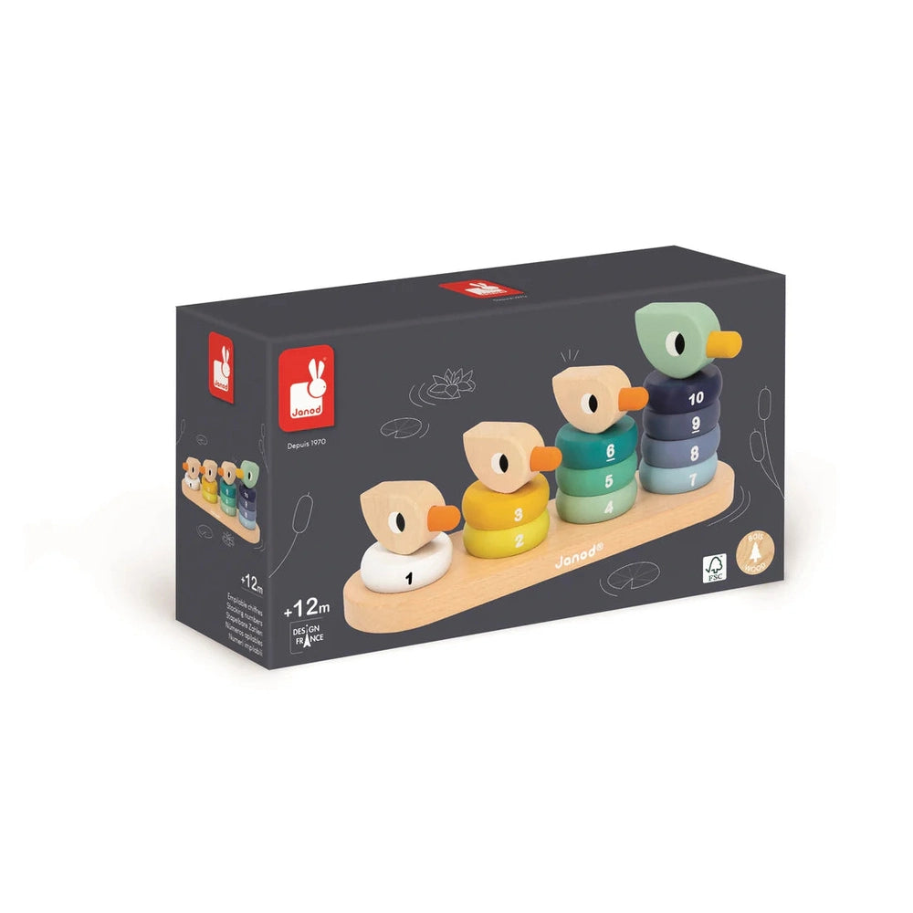 JANOD Janod Zigolos Stacking Ducks numbered rings 1-10 stacking on pegs with wooden base img 1/4