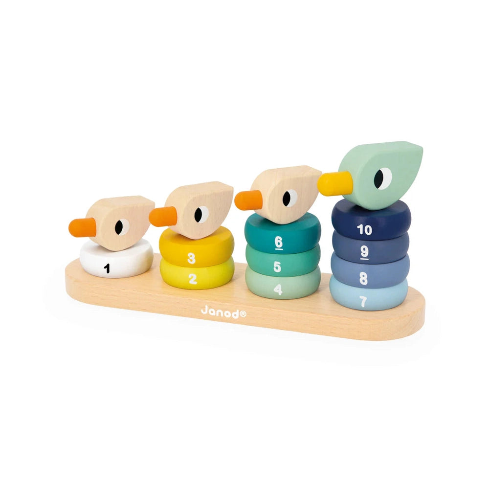 JANOD Janod Zigolos Stacking Ducks numbered wooden rings with painted eyes and orange peg beaks img 2/4