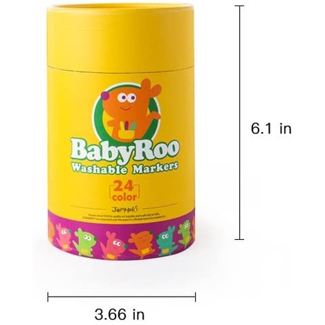 Jar Melo Baby Roo washable markers in yellow storage tin, 24 colors