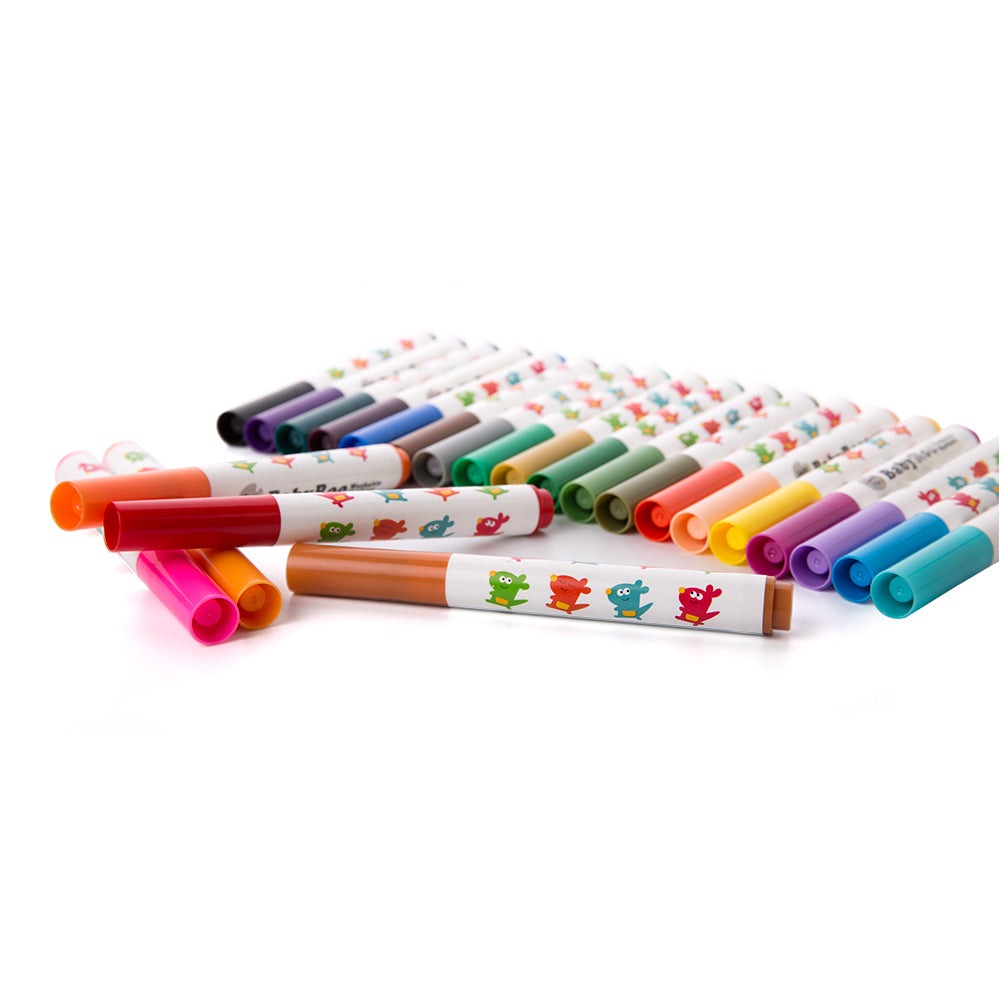 Jar Melo Baby Roo washable markers, 36-color set with colorful caps and cartoon labels