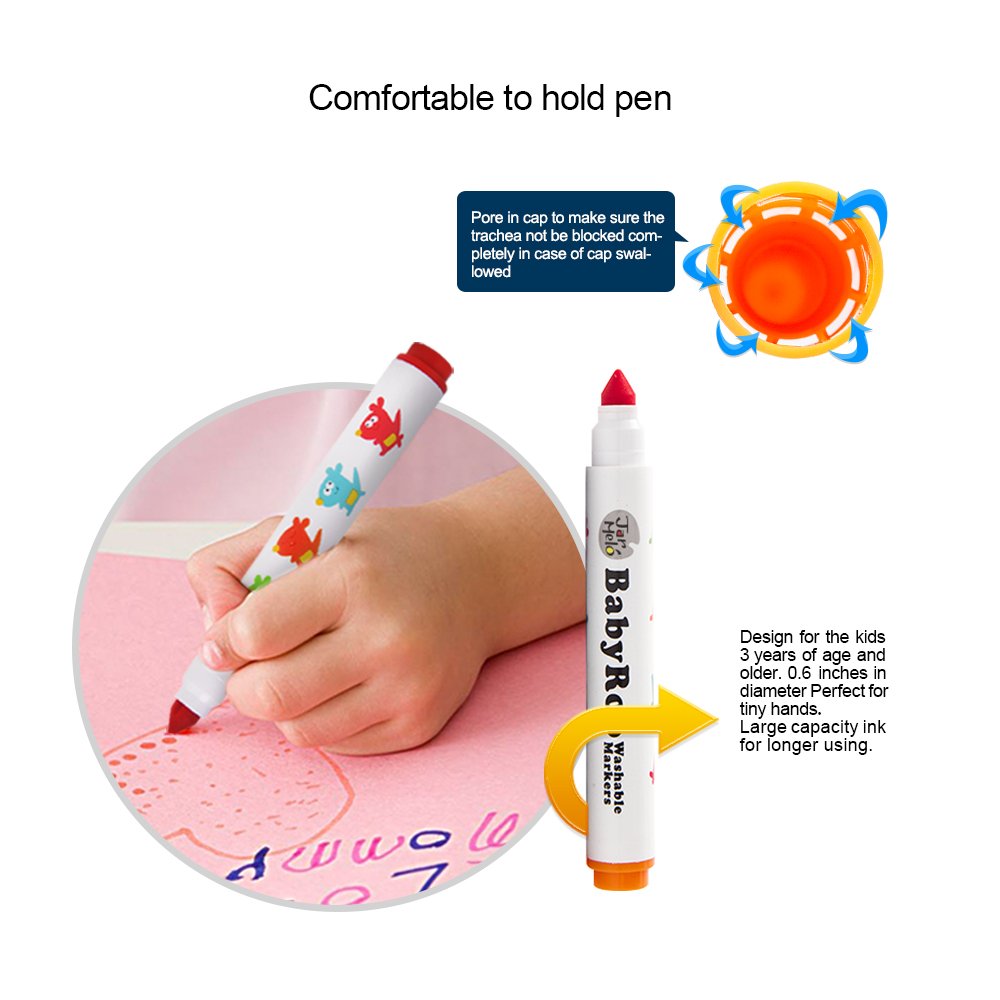 Jar Melo Baby Roo washable markers set, 36 colors with large grip caps for tiny hands by JAR MELO