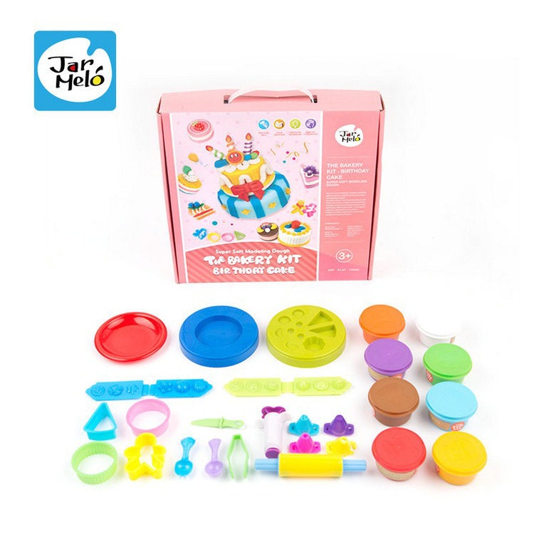 Jar Melo Birthday Cake Playdough Bakery Kit by JAR MELO with bright plastic tools and dough pots