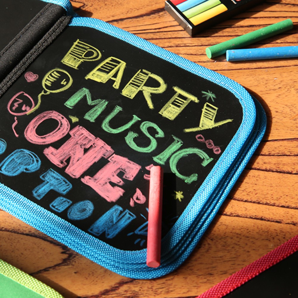 Jar Melo Chalk-A-Doodle Book Happy Kindergarten with colorful chalk sticks on a blue zipper case.