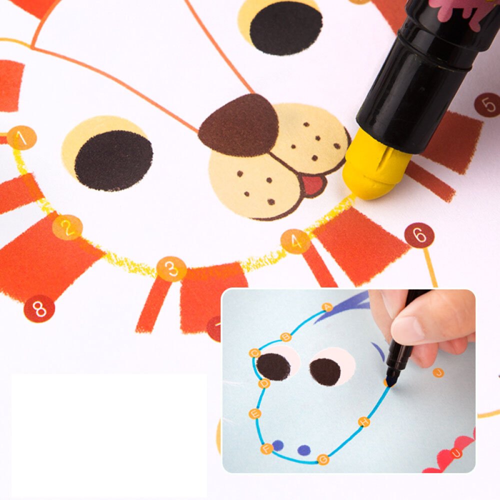 Jar Melo Dot-To-Dot Drawing Book for adorable animals with a bright yellow marker and numbered dots