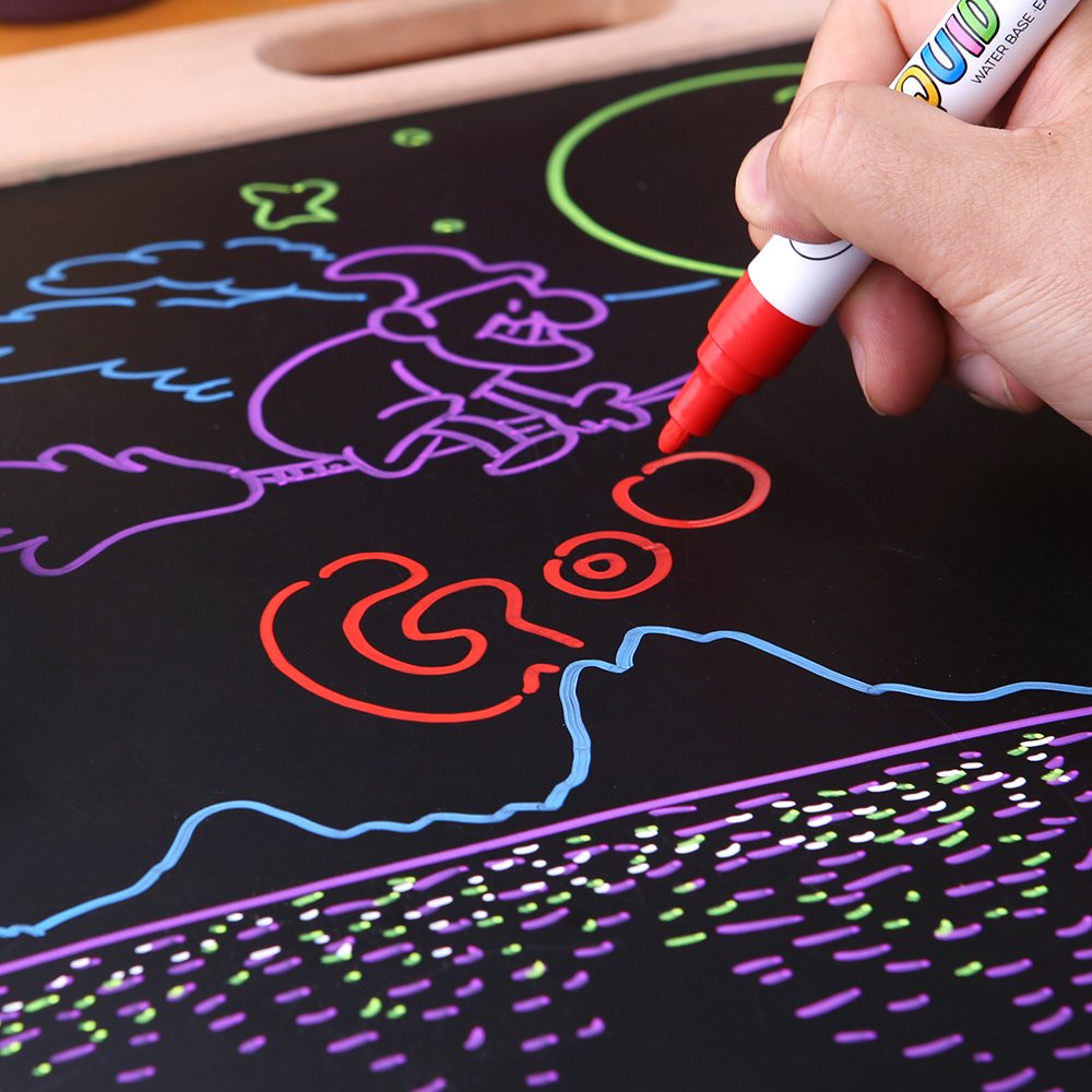 Jar Melo liquid chalk markers 6-color set drawing on a black chalkboard surface