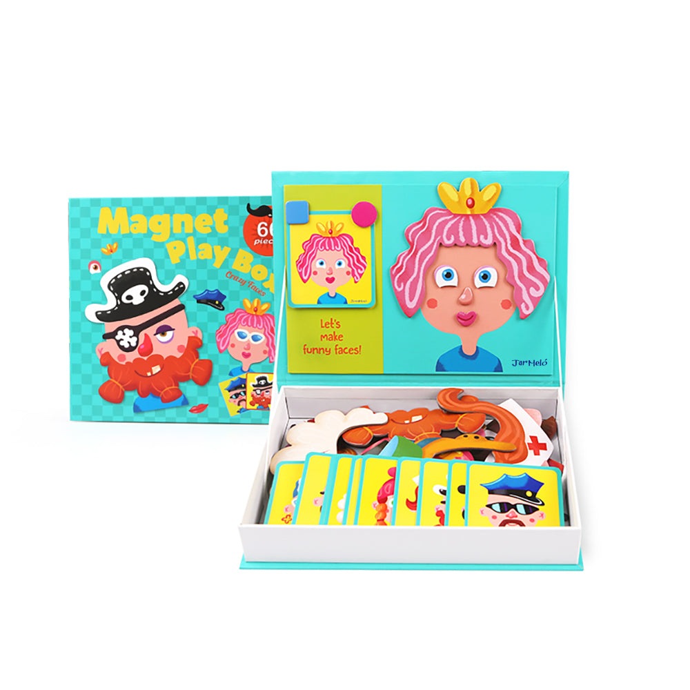 Jar Melo Magnet Play Box Crazy Faces 60-piece magnetic toy set with colorful face cards
