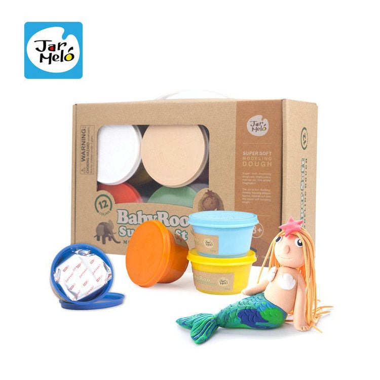 Jar Melo modeling playdough set, 12 colorful tubs in a box