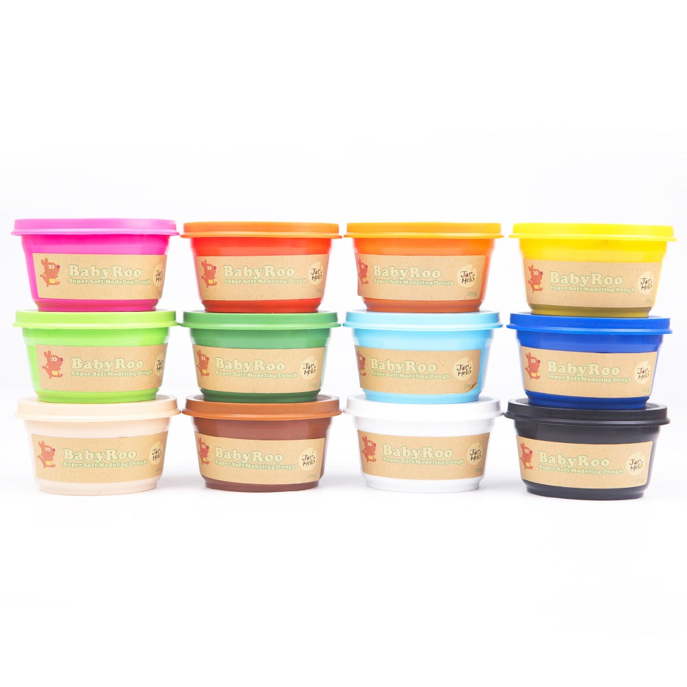 Jar Melo modeling playdough 12-color set in bright plastic jars with colored lids