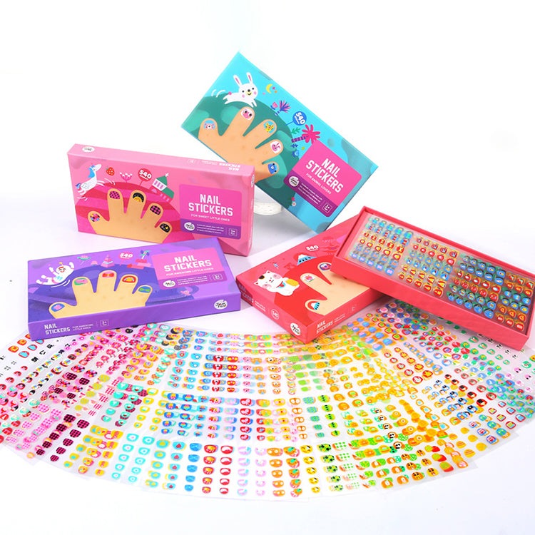 Jar Melo nail stickers for kids; set of 5 colorful boxes with assorted sticker sheets
