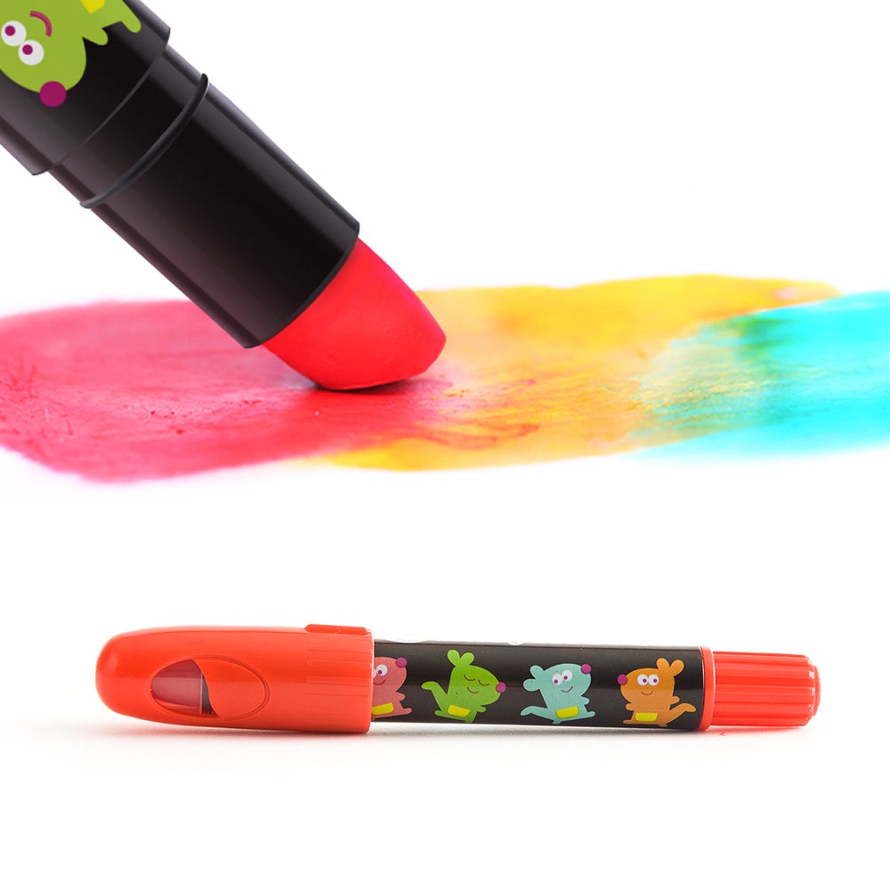 Jar Melo Silky Washable Crayons, 36-color set with frog-patterned barrel and red caps