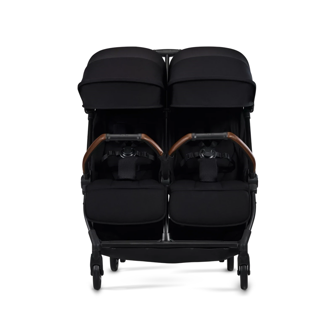 Silver Cross Jet Double Travel Stroller in Black — front doorway-width view