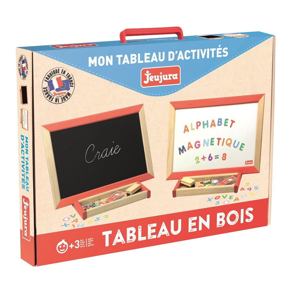 Jeujura wooden 2-sided blackboard and magnetic whiteboard easel with chalk and magnets