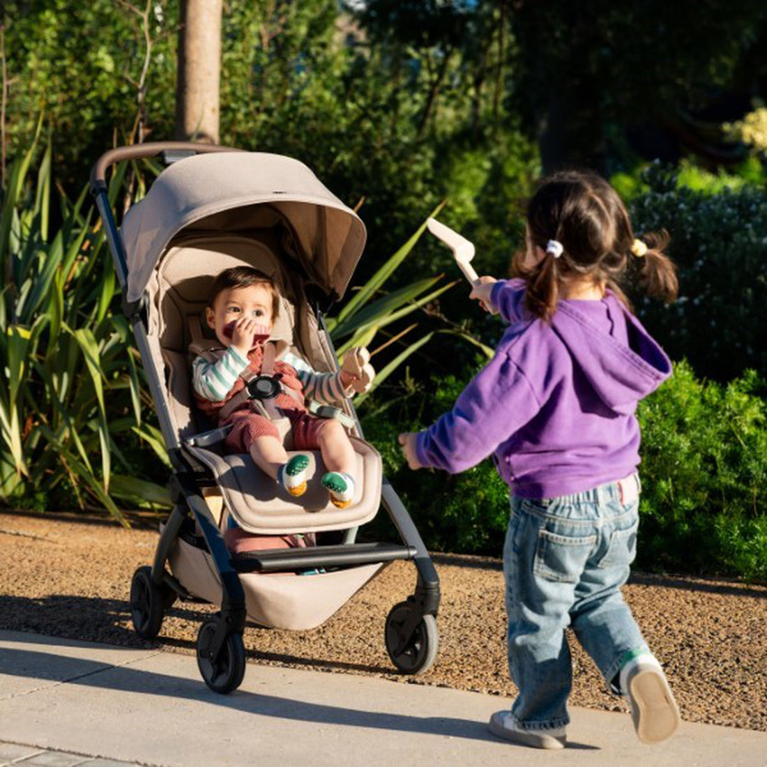 Joolz Aer² Lightweight Stroller - child seated in stroller with sibling beside it outdoors