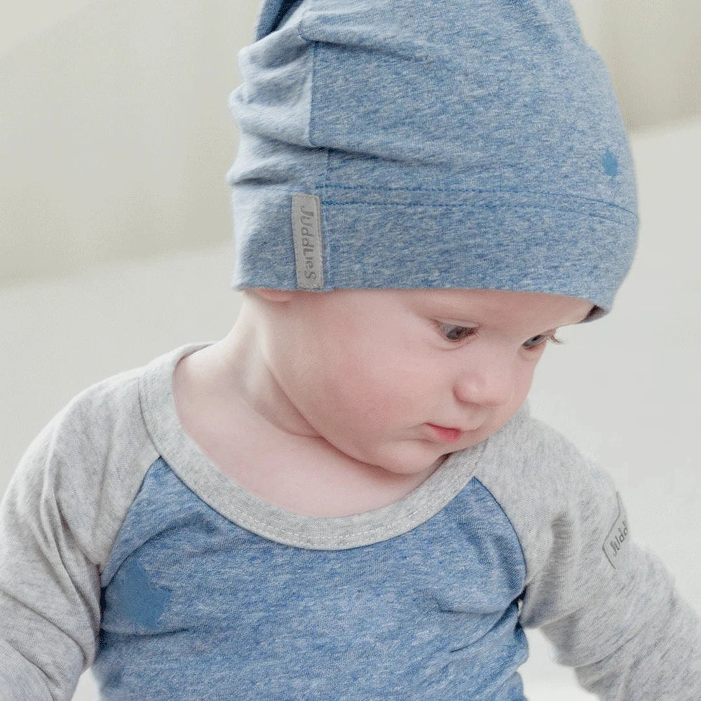 Juddlies baby slouchy hat, denim blue, organic cotton, 2-pack