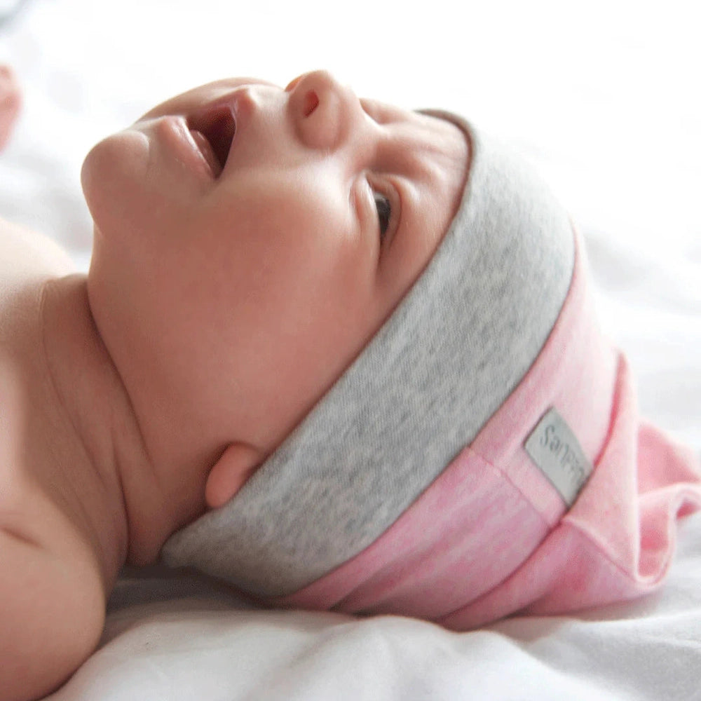 Juddlies baby organic cotton slouchy hat set, dogwood pink with gray brim, 2-pack