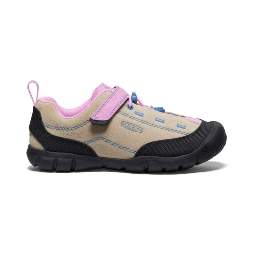 KEEN Big Kids Jasper II Safari lavender sneaker with beige upper, pink trim, black outsole