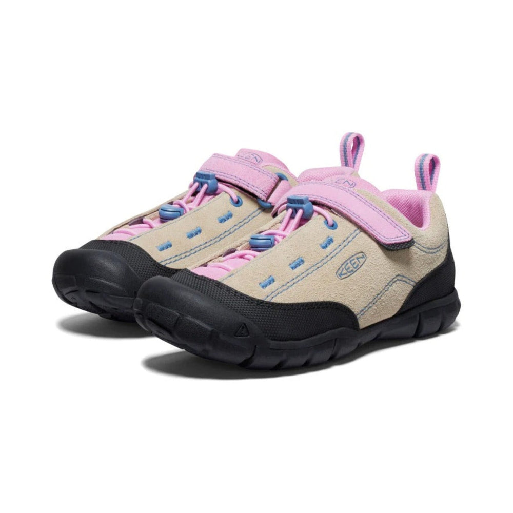KEEN Jasper II Safari kids' sandals in pastel lavender beige with pink trim and black outsole