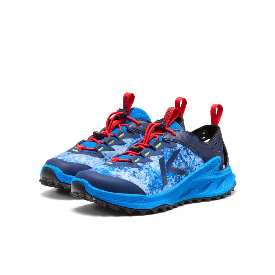 Keen Big Kids' Zionic ADV Sandal Precious Blue/Racing Red pair front-angle view
